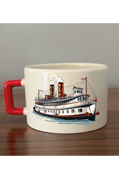 lili hediyelik كوب بمقبض أحمر على شكل سفينة - كوب شاي سيراميك، كوب هدية للقهوة