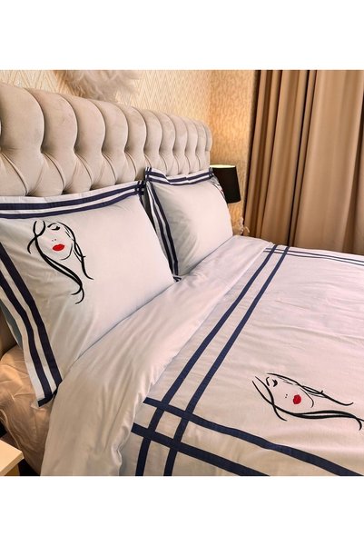 calinahome Girl in the Hat Blue Duvet Cover Set