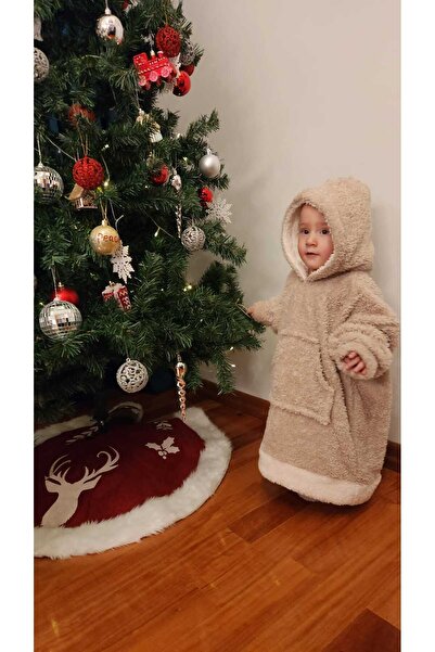 ROKEFF 2-5 Yaş Çocuk Wellsoft Giyilebilir Battaniye-Beyaz Bantlı, Beyaz Kapüş...