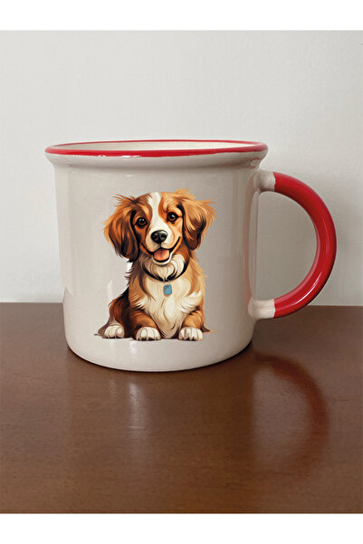 lili hediyelik كوب لطيف على شكل كلب ذو فم أحمر - كوب هدية من السيراميك للشاي ...