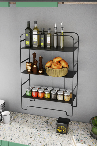 Cosargroup Metal Duvar Rafı Mutfak Rafı Kitaplık Raf Dekoratif Çok Amaçlı Raf