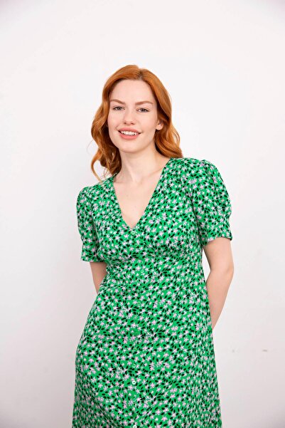 Sue Store Φόρεμα με πράσινο ροζ λουλούδι