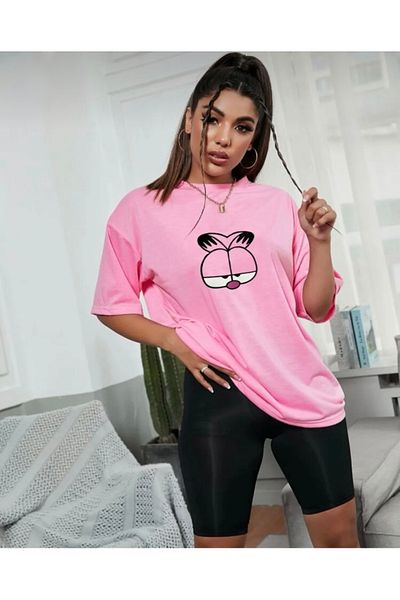 BYMEER Μπλουζάκι ροζ Garfield Printed Crew Neck Oversize