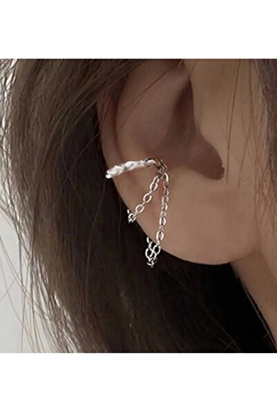 TakıConcept Deliksiz Kıkırdak Küpe, Zincirli Ear Cuff Kadın Küpe