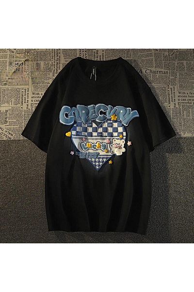 Touz Moda Μπλουζάκι Harajuku Corecury Μαύρο Unisex Oversize