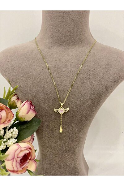 stainless steell Swinging Wing Heart Gold Chain Necklace (2*3.5cm)
