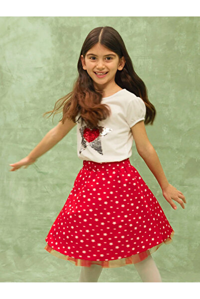 LC Waikiki LCW Kids Bisiklet Yaka Çift Yönlü Payetli Kısa Kollu 23 Nisan Kız ...