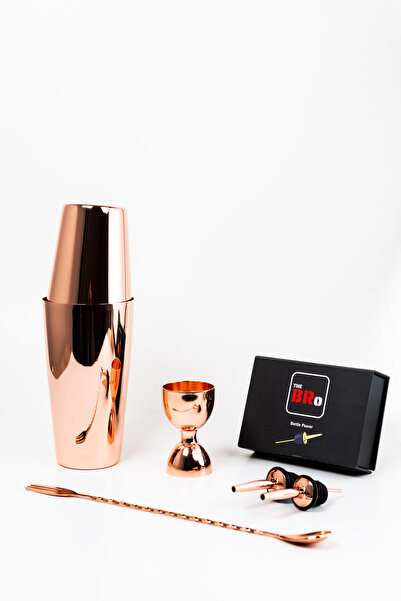 TheBRo Rose Gold Kokteyl Seti Boston Shaker, Kupa Jigger,Şişe Dökücü ve Çatallı Bar Kaşığı