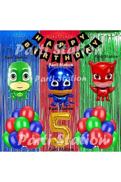 Parti Station PjMasks Balloon Set 5 Years Old PjMasks Cat Child Owl Girl Lizard Child Concept Birthday Balloon Set