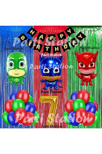Parti Station PjMasks Balloon Set 7 Years Old PjMasks Cat Child Owl Girl Lizard Child Concept Birthday Balloon Set