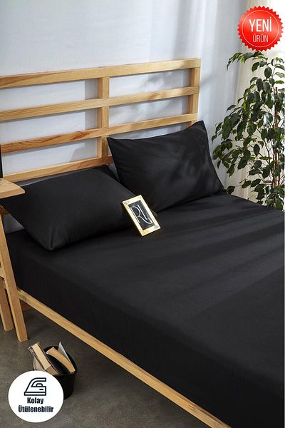BESTİNA GOLD Set cearșafuri elastic de culoare uni bumbac-față de pernă Single-dublu personalitate-Battal