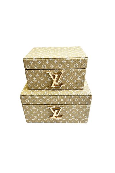 ARTER Home Decorative LV Pattern Beige 2-Piece Leather Box