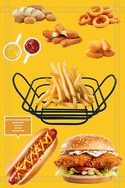 Greathings 1 Piece - Medium Size Square Metal Presentation Basket, Potato, Roast, Bread Bowl, Cafe Presentation Serving