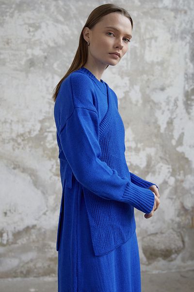 InStyle Πλεκτό φόρεμα με δέσιμο πουλόβερ - Saks Blue