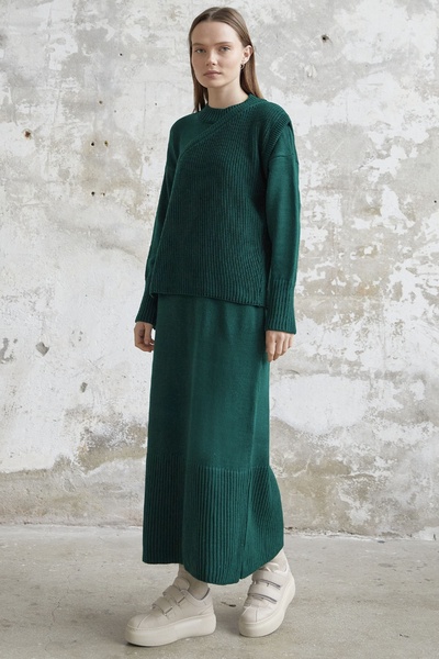 InStyle Strickkleid mit Bindepullover - Smaragdgrün