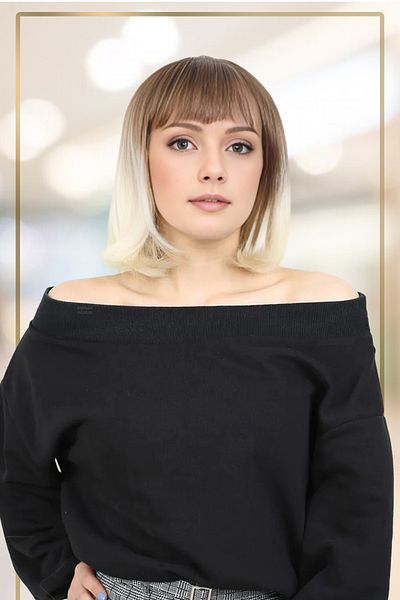 KONAK PERUK Fiber Synthetic Wig - Short Blunt, Rivet, Auburn/Platinum Ombreli