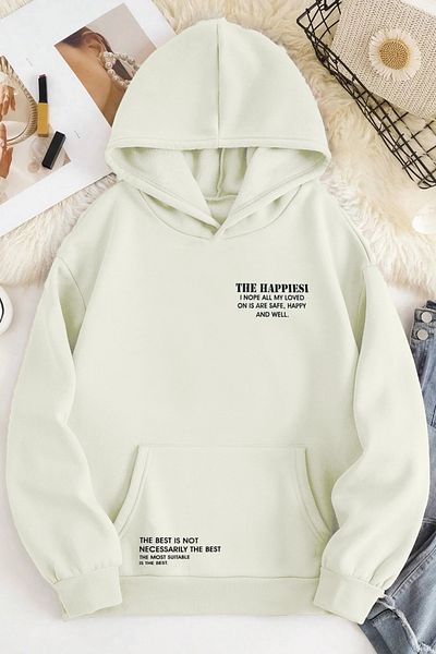 mw memowear Унисекс 2ip растерен суичър Happiest Ecru Oversize