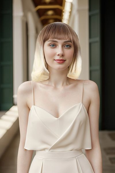 KONAK PERUK Fiber Synthetic Wig - Short Blunt, Rivet, Auburn/Platinum Ombreli