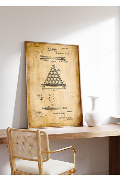 Pegziz Dekoratif Sanatsal Bilardo Top Havuz Çerçevesi Patent Posteri 60x90cm.