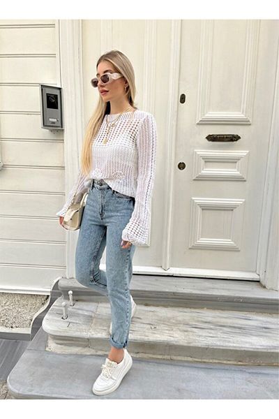 Geppetto Estonian Blue Snow Wash Mom Boyfriend Jean pentru femei Power Lycra Collector (noul sezon)