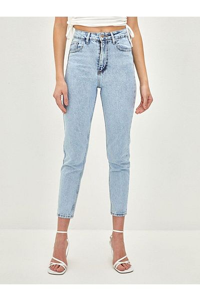 Geppetto Snow Blue Mom Jean Blugi de damă Boyfriend cu talie înaltă din Lycra