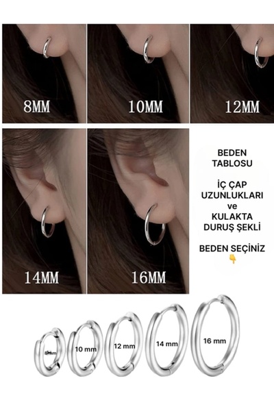 ARASKO Cerrahi Çelik Kararmaz Soyulmaz Çelik Küpe 1 Çift Stainless Steel (Beden Seçenekli)