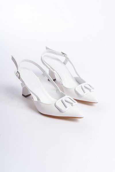 Moda Değirmeni Pantofi cu toc cu cataramă din piele albă Bg1164-119-0001