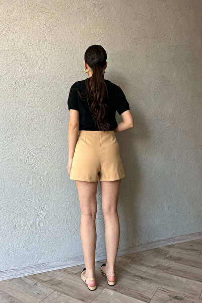 Seda Yalçın Atelier Dark Beige Asymmetrical Short Skirt