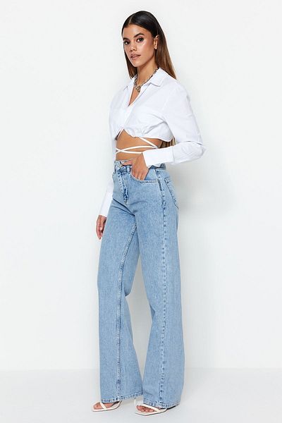 Geppetto Isabella Femei Blue Snow Wash Lycra Talie înaltă Picior slăbit Jeans Jeans
