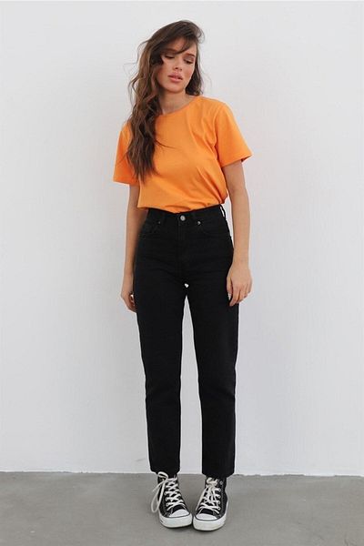Geppetto Blugi Mom cu talie înaltă Femei - Negru Colorfast, Boyfriend Power Lycra
