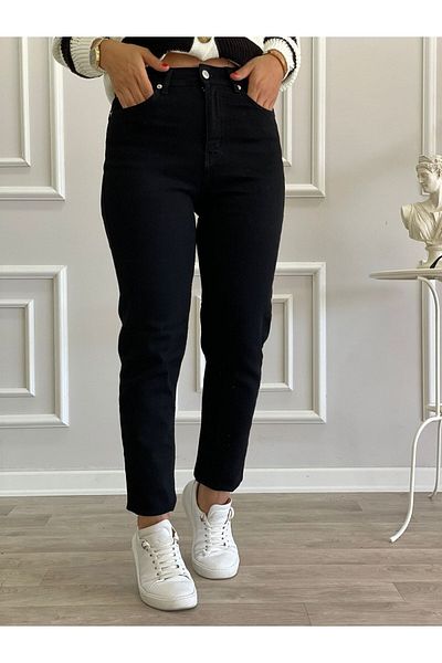 Geppetto Isabella Zero Max Blugi Mom negri cu talie înaltă pentru femei Blugi flexibili din lycra (negri complet)