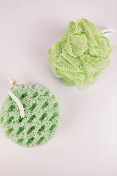 Digithome 2-Piece Bath Body Shower Washcloth and Sponge Set Green - Thn73919 C1-1-18