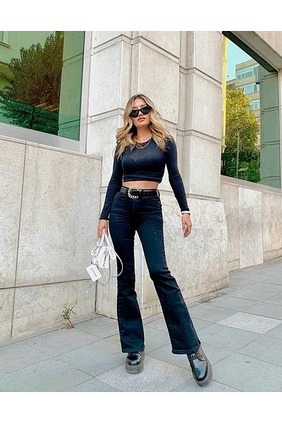 Geppetto Zero Max Spanish Leg Jean Black Colorfast Extra Lycra Talie înaltă (adunare)