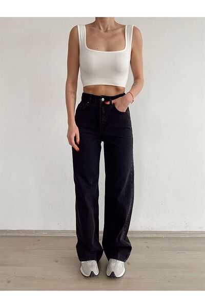 Geppetto Lisa Black Super High Waist Wide Leg Jeans