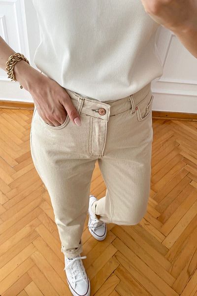 Geppetto Flexible and High Waist Lycra MR Mom Jeans Jeans - Ecru