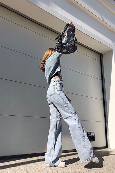 Geppetto Mery pentru damă - Blugi albaștri din denim cu talie înaltă și lycra cu picioare largi 2505