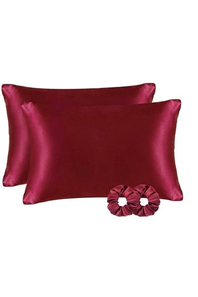 ANT HOME TEKS ANT Silk Satin 50x70 Cm Pillow Case 2 Pieces Hair Clip Curly Hair Claret Red 2 Pieces
