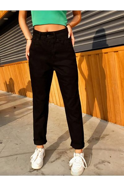 Geppetto Isabella Zero Max High Waist Black Mom Jeans Lycra Flexible Jeans (full fit)