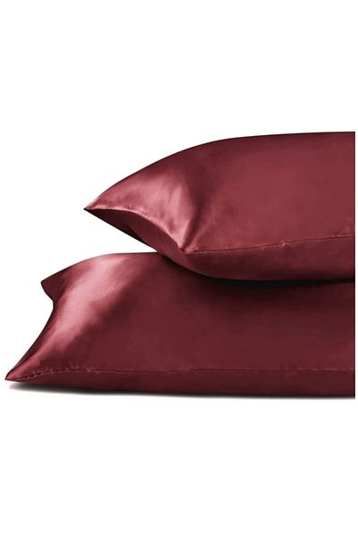 ANT HOME TEKS ANT Silk Satin 50x70 Cm Pillow Case 2 Pieces Hair Clip Curly Hair Claret Red 2 Pieces