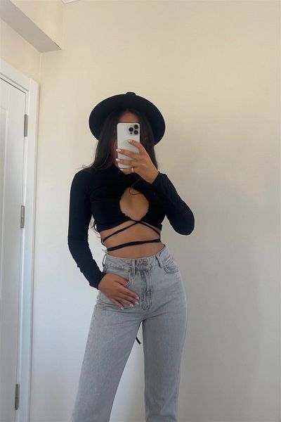 Geppetto Pantaloni Albastru din Lycra Selana Palazzo - Decolorare Ușoară, Talie Super Înaltă