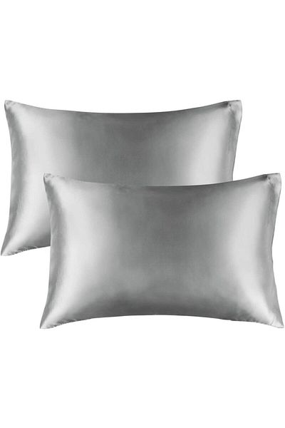 ANT HOME TEKS ANT Silk Textured Cotton Satin 50x70 Cm Pillow Case Anti-Sweat Odorless Curly Hair Dark Gray 2 Pieces