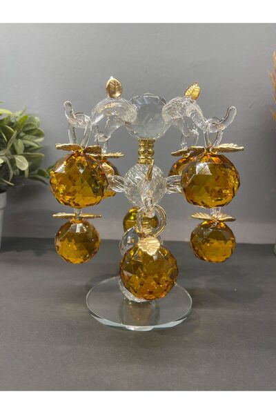 Peramari Dekoratif Kristal Cam Sekizli Ağaç Dal Elma Sarı