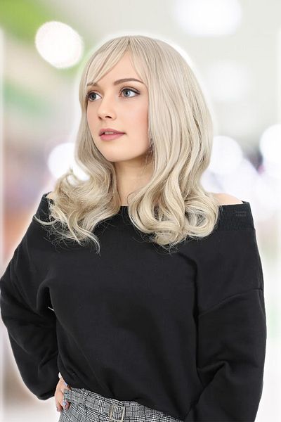 KONAK PERUK Medium Size Fiber Synthetic Wig - Wavy and Perch, Honey Foam and Platinum Relief