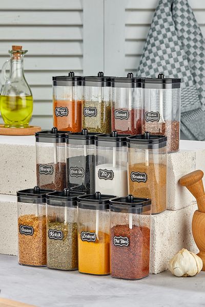 icone life 12-Piece 300ml Spice Jar Set - Lid with Spoon, Label Gift
