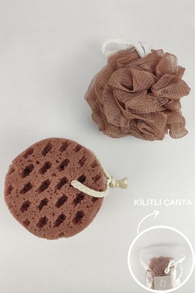 Digithome 2-Piece Bath Body Shower Loofah and Sponge Set Dried Rose - Thn73919 C1-1-18