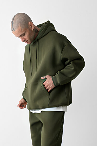 CMZ COLLECTİON MEN'S KHAKI OVERSIZE 3 THREAD SWEATSHIRT HOODIE