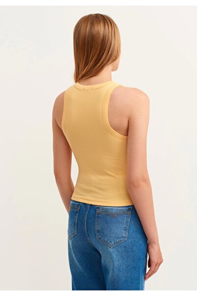 MİSS M.A.T FASHİON Women's Yellow Corduroy T-shirt Halter Neck Knitted Tank Top