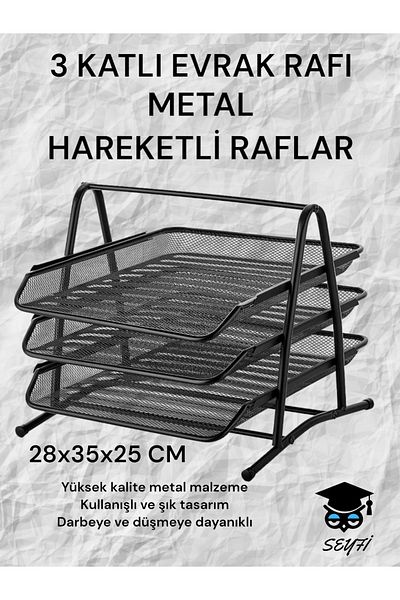 SEYFİKİRTASİYE 3-LAYER METAL SHEET SHELF PERFORE BLACK MOVABLE SHELFS