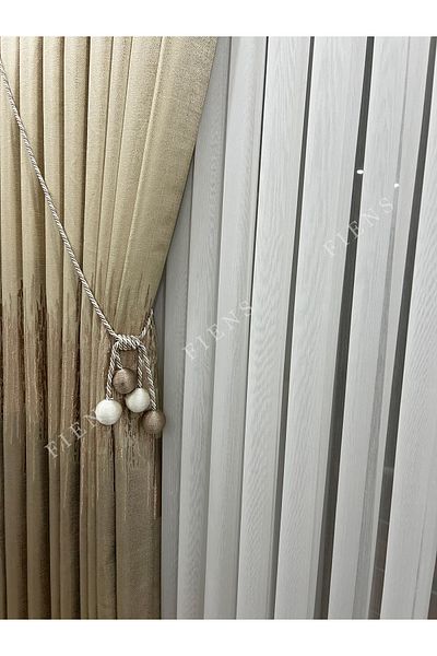FİENS PANEL FON CURTAIN MINK BEIGE 1/3 BLACK PLEATED (SINGLE WING) VENICE-11