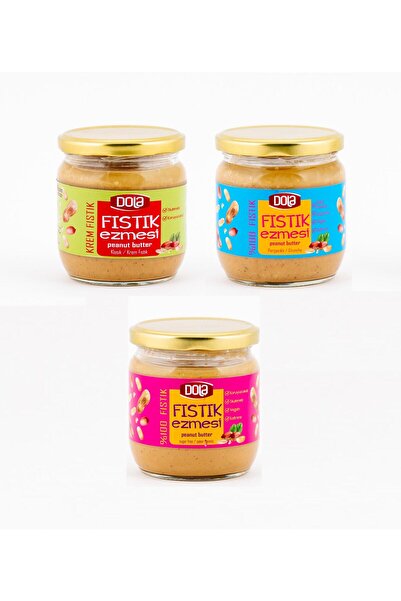 Dola Fıstık Ezmesi Seti 3'lü Glutensiz, Parçacıklı-klasik-şekersiz Fıstık Ezmesi